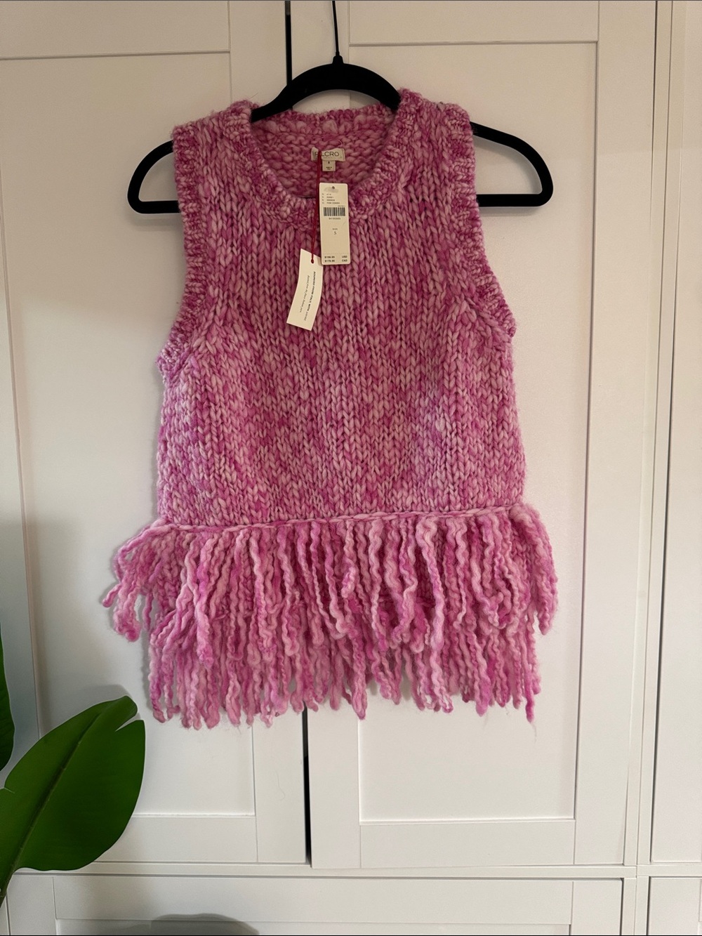 Pilcro Pink Two-Tone Chunky Knit Fringe Vest